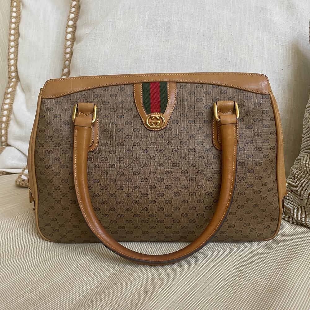 Gucci Vintage Micro GG Canvas Satchel | Web Stripe, Knight Charm Rare - Picture 2 of 16